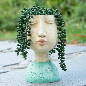 かわいい ユニーク 面白い 癒し プランター 植木鉢 鉢 DiliComing Head Planter Face Planter Pots - 8 Inch Indoor Flower Planter, Outdoor Planter, Succulent Pot, Girl Resin Planter with Drainage Hole 【並行輸入品】