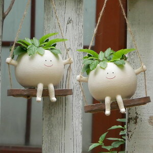 킢 j[N ʔ  v^[ Aؔ  Xzunk 2 Pcs Swing Hanging Planters for Indoor Plants Swinging Plant Pot Face Hanging Flower Pots Resin Head Planter for Outdoor Succulents Gift Ideas for Mother ysAiz
