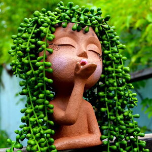 킢 j[N ʔ  v^[ Aؔ  Face Planter, Head Planter, Women Faces Flower Pots, Plant Pots, Small Kissing Succulent Pots for Indoor Outdoor Plants, Cute Vase Home Decor, Brown ysAiz