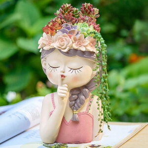 킢 j[N ʔ  v^[ Aؔ  Snowy sunday Adorable Fairy Girl face Succulent Pot with Drainage Hole, Resin Head Planter Pot for Indoor Plants, Decorative Flower vase,Gifts Idea for Lady (Medium-Tranquility) y