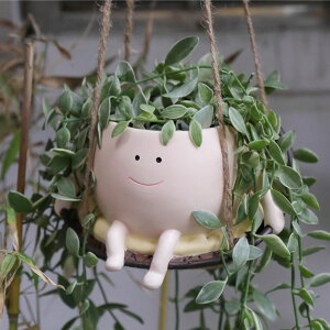 킢 j[N ʔ  v^[ Aؔ  UMESONG Hanging Swing Chair Planter Pot Resin Smiley Face Planter for Indoor Outdoor Plant Cute Head Flower Pots for String of Pearls Plant Live Unique Gift IdeaI for Mother Day, C 