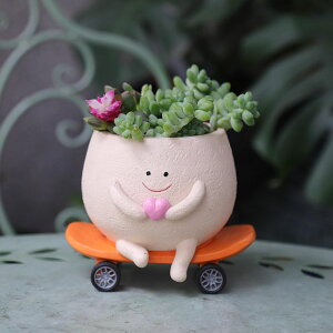 かわいい ユニーク 面白い 癒し プランター 植木鉢 鉢 Face Head Planters Cute Plant Pots for Indoor Plants, Funny Skateboarding Planter Smiley Face Flower Pots for Succulents Outdoor Plants Gift Ideal for Mother and Christmas 【並行
