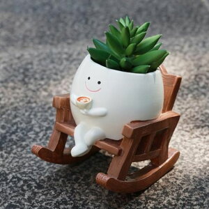 かわいい ユニーク 面白い 癒し プランター 植木鉢 鉢 Smiley Face Planter Pot, Cute Coffee Plant Pots for Indoor Outdoor, Unique Rocking Chair Plant Pot for Succulents Plants Live with Drainage Hole, Gift IdeaI for Mother and Apprecia