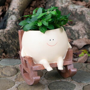 킢 j[N ʔ  v^[ Aؔ  Xzunk Large Smiley Face Planter Pot, Cute Resin Flower Head Planters for Indoor Outdoor, Unique Rocking Chair Plant Pot for Succulents Plants Live with Drainage Hole, Gift IdeaI fo 