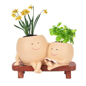 킢 j[N ʔ  v^[ Aؔ  e-YiHESZ Smily Face Planter Pot Cute Resin Flower Head Planter for Indoor Outdoor Unique Sit Chair Succulent Pots Gift IdeaI for Mother,Father and Appreciation Christmas with Drain 