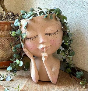 킢 j[N ʔ  v^[ Aؔ  Face PlanterDing Zan PoDing zants Succulent Planters, Face Flower Pot Head Planter for Indoor Outdoor Plants with Drainage Hole Cute Lady Face Plant Pots(White) ysAiz