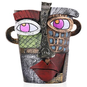 ���킢�� ���j�[�N �ʔ��� ���� �v�����^�[ �A�ؔ� �� oliruim 7.3 Tall Unique Large Face Planters Pots Head, Abstract Art Colorful Funky Plant Pots with Drainage, Fun Graffiti Planter for Outdoor and Indoor Plants (Retro) �y���s�A��