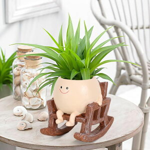 킢 j[N ʔ  v^[ Aؔ  Hofikos Cute Smiley Face Planter Pots, Rocking Chair Resin Planter Pots for Indoor Outdoor Plants with Drainage Hole Unique Gift IdeaI ysAiz