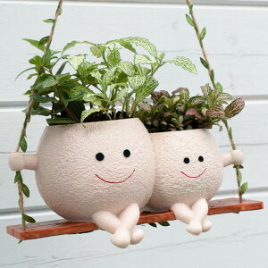 킢 j[N ʔ  v^[ Aؔ  CANHET Swing Face Planter Pot, Head Hanging Planters for Indoor Outdoor Plants, Cute Smiley Resin Succulent Pots with Drainage Hole for Mother's Day and Christmas (Parent-Child) y