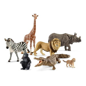�V�����C�q ���� ���� �������� Schleich Animals Wild Life Safari Animals Figures 7-Piece Animal Figurines Set with Lion, Giraffe, Zebra, Bonobo, Rhino, Crocodile and Cheetah Cub Toy �y���s�A���i�z