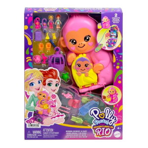 �|�[���[�|�P�b�g �l�` �t�B�M���A �������� Polly Pocket Dolls & Playset with Pets & 13 Accessories, 2-in-1 Momma Monkey & Baby Wearable Purse & Animal Toy �y���s�A���i�z