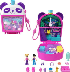 �|�[���[�|�P�b�g �l�` �t�B�M���A �������� Polly Pocket Dolls & Playset, Bubble Tea Panda Compact, Animal Toy with 2 Micro Dolls, Pet Panda & Food Accessories �y���s�A���i�z