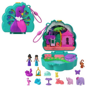 �|�[���[�|�P�b�g �l�` �t�B�M���A �������� Polly Pocket Dolls & Playset, Peacock Garden Compact, Travel Toy with 2 Micro Dolls, Pets & Animal Accessories �y���s�A���i�z