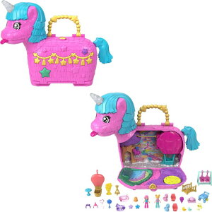 �|�[���[�|�P�b�g �l�` �t�B�M���A �������� Polly Pocket Dolls & Playset with Pets & 25+ Surprise Accessories, Birthday Celebration Unicorn Partyland Playset, Hot Air Balloon Ride �y���s�A���i�z
