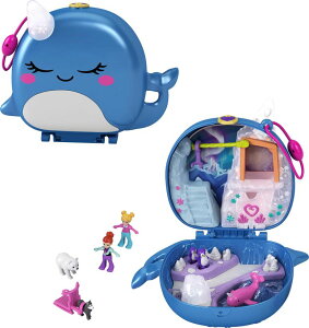 �|�[���[�|�P�b�g �l�` �t�B�M���A �������� Polly Pocket Playset, Travel Toy with 2 Micro Dolls & Pet Accessories, Freezin' Fun Narwhal Compact Playset �y���s�A���i�z