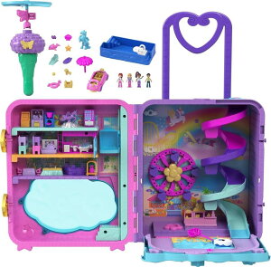 �|�[���[�|�P�b�g �l�` �t�B�M���A �������� Polly Pocket Pollyville Playset, Resort Rollaway Suitcase, Large Travel Toy with 4 Dolls, Car, 25+ Accessories & Storage �y���s�A���i�z