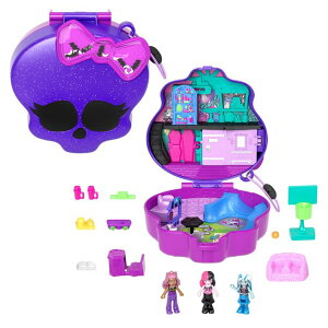 |[[|Pbg l` tBMA  Polly Pocket Monster High Playset with 3 Micro Dolls & 10 Accessories, Opens to High School, Collectible Travel Toy with Storage ysAiz
