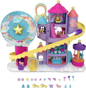 �|�[���[�|�P�b�g �l�` �t�B�M���A �������� Polly Pocket Dolls & Playset, Rainbow Funland Theme Park with 2 Unicorns, Polly & Shani Micro Dolls, 25 Surprise Accessories �y���s�A���i�z