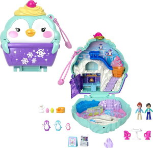 �|�[���[�|�P�b�g �l�` �t�B�M���A �������� Polly Pocket Dolls & Playset, Snow Sweet Penguin Compact with 13 Accessories, Travel Toy with Fidget Exterior �y���s�A���i�z