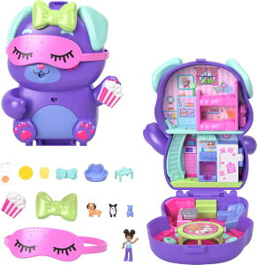 �|�[���[�|�P�b�g �l�` �t�B�M���A �������� Polly Pocket Dolls and Playset, Sleepover Puppy Compact, Travel Toy with 1 Micro Doll, Pet Dogs, Food & Fashion Styling Accessories �y���s�A���i�z