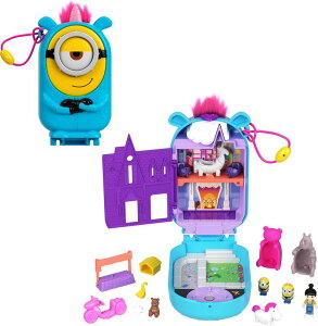 �|�[���[�|�P�b�g �l�` �t�B�M���A �������� Polly Pocket Playset, 1 Doll,2 Minions and Fluffy The Unicorn Toy, Minions Compact with 9 Accessories �y���s�A���i�z