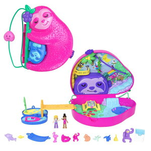 �|�[���[�|�P�b�g �l�` �t�B�M���A �������� Polly Pocket Playset & Travel Toy with 2 Micro Dolls & 12 Accessories, Animal Toy, Sloth 2-in-1 Purse Compact �y���s�A���i�z