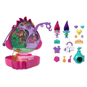 �|�[���[�|�P�b�g �l�` �t�B�M���A �������� Polly Pocket Trolls Compact Playset with 2 Micro Dolls &13 Accessories, Poppy Exterior with Soft Hair, Collectible Toy Includes Poppy & Branch �y���s�A���i�z