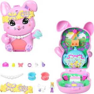 �|�[���[�|�P�b�g �l�` �t�B�M���A �������� Polly Pocket Dolls and Playset, Tea Party Bunny Compact, Travel Toy with 1 Micro Doll, Pet Bunnies, Food & Fashion Styling Accessories �y���s�A���i�z