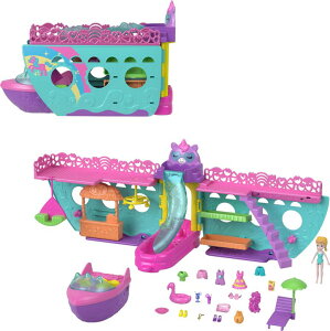 �|�[���[�|�P�b�g �l�` �t�B�M���A �������� Polly Pocket Portable Boat Playset with Water Play & Color-Change Accessories, Unicorn Dream Cruise Includes 1 Doll & 23 Total Pieces �y���s�A���i�z