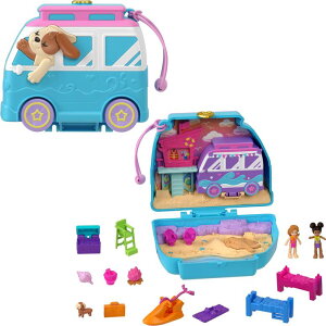 |[[|Pbg l` tBMA  Polly Pocket Dolls & Playset, Seaside Puppy Ride Compact with 11 Accessories, Travel Toy with Fidget Exterior ysAiz