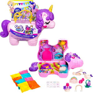 �|�[���[�|�P�b�g �l�` �t�B�M���A �������� Polly Pocket 2-in-1 Travel Toy Playset, Unicorn Toy with 2 Dolls & 25 Surprise Accessories, Unicorn Party Large Compact �y���s�A���i�z