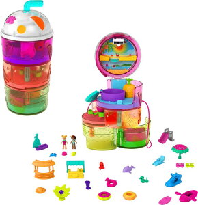 �|�[���[�|�P�b�g �l�` �t�B�M���A �������� Polly Pocket 2-in-1 Travel Toy Playset, Spin 'N Surprise Smoothie with Micro Polly & Lila Dolls, Plus 25 Accessories �y���s�A���i�z