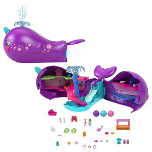 �|�[���[�|�P�b�g �l�` �t�B�M���A �������� Polly Pocket Toy Boat Playset with 2 Dolls, Surprise Accessories & Water Play, Sparkle Cove Adventure Narwhal Boat �y���s�A���i�z
