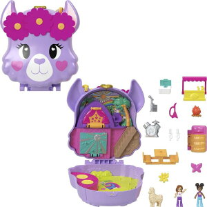 �|�[���[�|�P�b�g �l�` �t�B�M���A �������� Polly Pocket Compact Playset, Llama Camp Adventure with 2 Micro Dolls & 13 Accessories, Travel Toy with Surprise Reveals �y���s�A���i�z