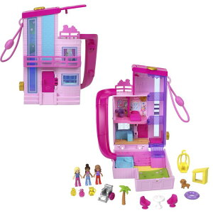 |[[|Pbg l` tBMA  Barbie ?Polly Pocket Dreamhouse Compact, Dollhouse Playset with 3 Micro Dolls, 1 Puppy, 11 Accessories, Elevator & Pool ysAiz