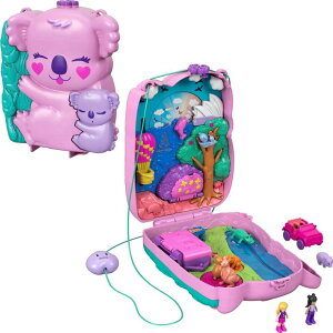 �|�[���[�|�P�b�g �l�` �t�B�M���A �������� Polly Pocket Dolls & Accessories, Koala Purse Playset with 2 Micro Dolls, 1 Toy Car & 5 Animals, 2-in-1 Travel Toy �y���s�A���i�z