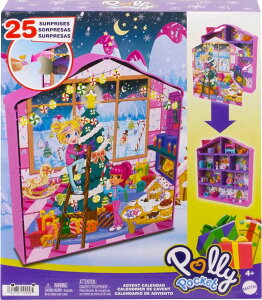 �|�[���[�|�P�b�g �l�` �t�B�M���A �������� Polly Pocket Advent Calendar with 2 Dolls, Doll House Frame, Furniture & Accessories, 25 Surprises, Holiday Theme �y���s�A���i�z
