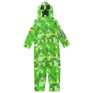 }CN  N[p[ Minecraft Creeper Big Boys Cosplay Zip Up Coverall with Mesh Hood Mask Green 10-12 ysAiz