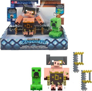 マイクラ おもちゃ クリーパー Mattel Minecraft Legends Action Figure 2-Pack, Creeper vs Piglin Bruiser Set, Attack & React Collectible Toys, 3.25-inch Scale 【並行輸入品】
