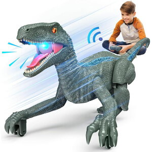 R J[ Mtg RC   J Rootage Remote Control Dinosaur, Realistic Dinosaur Toys for Kids 3-5, 2.4GHZ, Walking,Rechargeable, 3D Eyes, 3 Sound Effects, Demo Function, Jurassic Toys for Christmas, Kids 3+ ysAiz