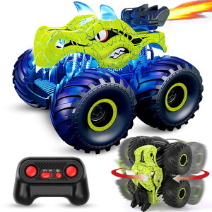 R J[ Mtg RC   ScharkSpark Remote Control Car, 2.4GHz Monster Trucks for Boys Girls with Light, Sound & Spray, Stunt Car Toys Gift for Kids 3 4 5 6 7 8, 4WD All Terrain RC Cars for Toddlers with 2 Batteries ysA