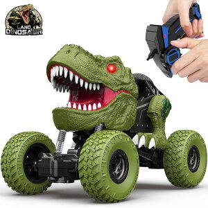 R J[ Mtg RC   Remote Control Dinosaur Car for Kids Boys, 2.4Ghz All Terrain Remote Control Dinosaur Truck with Light, Rechargeable 4WD Off Road RC Car Toys for Kids 3 4 5 6 7 8-12 Year Old Boys Girls Birthday ys