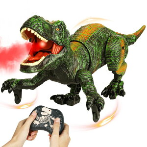 R J[ Mtg RC   flybakiz Remote Control Robot Dinosaur Toys for Kids 5-7,2.4G Electronic RC Walking Dinosaur Pet for Boys 4-7 with Spray & Light & Roar,Large Dino Toys for Kids 3-5 Year Old Christmas Birthday Gi ys