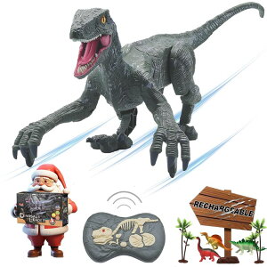 �����R�� �J�[ �M�t�g RC �������� �� Remote Control Dinosaur Toys for Boys Kids Girls 3 4 5 6 7 8 Electronic RC Robot Toy 2.4Ghz Walking Roaring Velociraptor Realistic 18.1 Jurassic Dino Rechargeable Raptor Blue Christmas Birthday �y���s�A