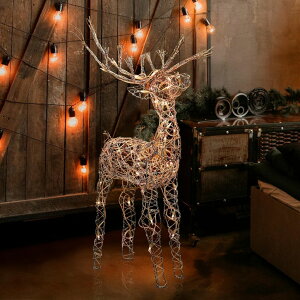 K[f CeA u Cg  Alpine Corporation 35"H Outdoor Rattan Holiday Reindeer Lawn Decoration with White Lights ysAiz