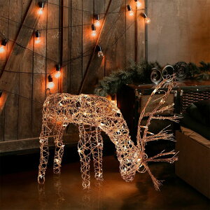 K[f CeA u Cg  Alpine Corporation 24"H Outdoor Rattan Grazing Reindeer Lawn Decoration with White Lights ysAiz