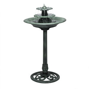 �K�[�f�� �C���e���A �u�� ���C�g ���� Alpine Corporation TEC106 Outdoor Floor 3-Tiered Pedestal Water Fountain and Birdbath, Pedestal Waterfall Fountain, 35, Green �y���s�A���i�z