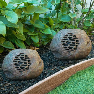 K[f CeA u Cg  Alpine Corporation Waterproof Bluetooth Solar-Powered Outdoor Wireless Rock Speaker ? Set of 2 ysAiz