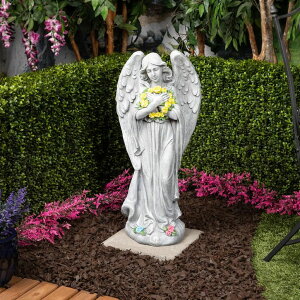 K[f CeA u Cg  Alpine Corporation MCC832 Yellow Flower Wreath Statue Statuary, 29" H - Angel ysAiz