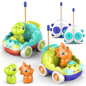 R J[ Mtg RC   Remote Control Car for Toddlers, Toddler Toys for 18+Months RC Cars with LED Lights & Music, Dinosaur Toys for Kids 2 3 4 5 Years Old, Birthday Gifts Toys for 3+ Year Old Girls Boys Toys-2 Pack ysA